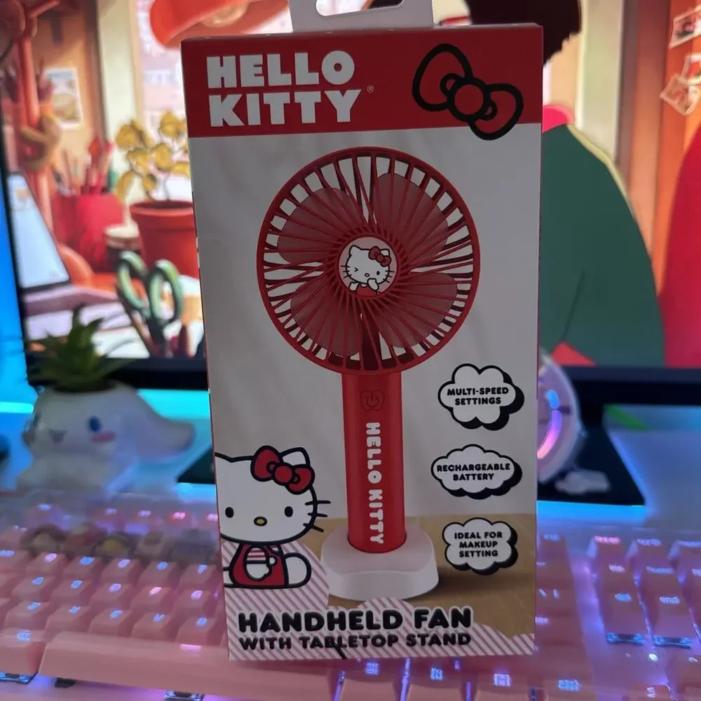 Hello Kitty Portable Fan Stand Makeup Multi Speed Rechargeable Cable 2025 Sanrio